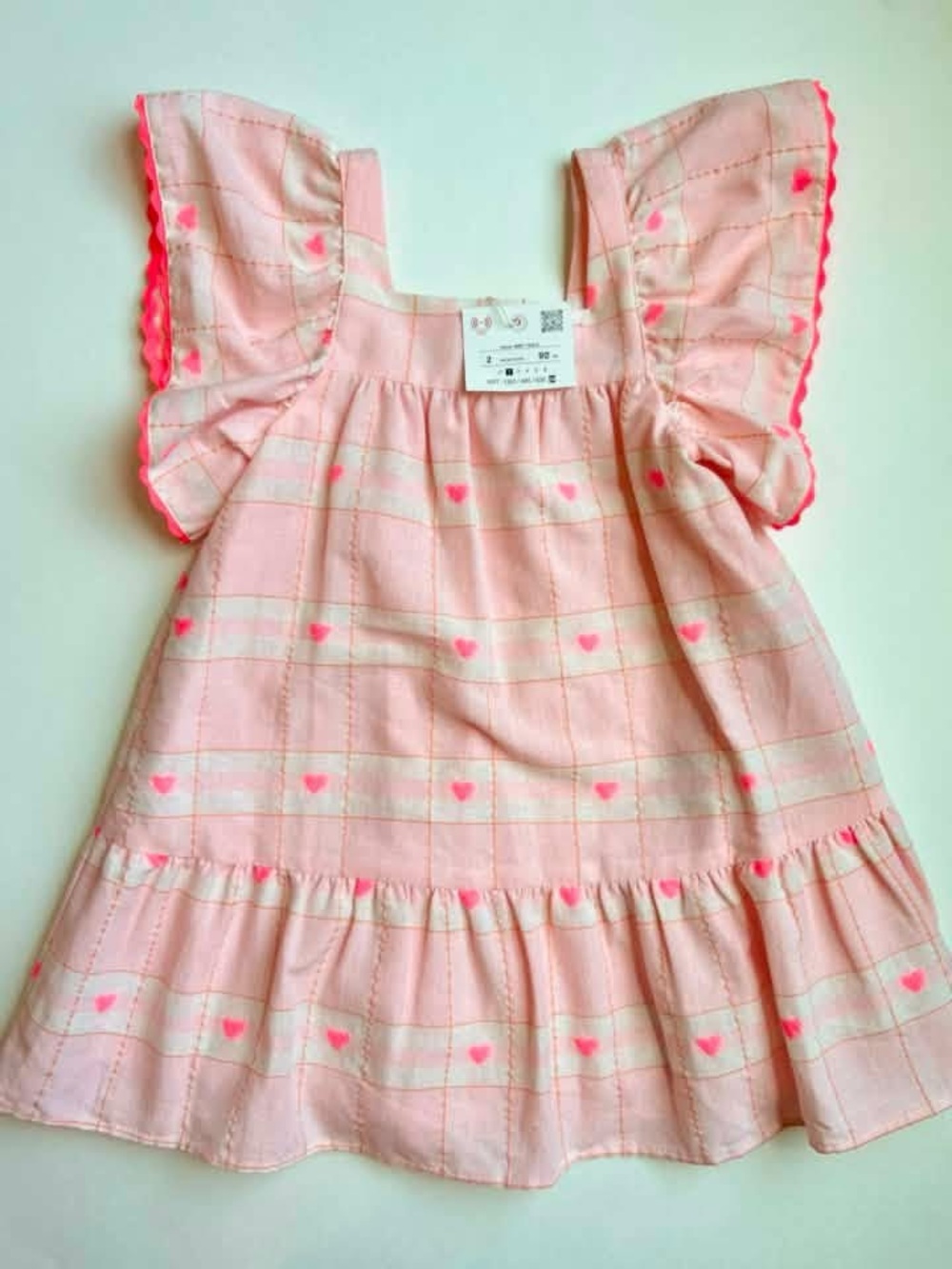 Zara Pink Heart-Print Ruffle Sleeve Dress